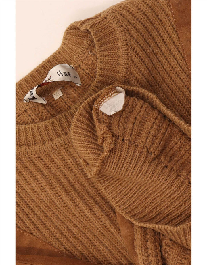 Męski sweter z okrągłym dekoltem numer 1 XL, brązowa wełna