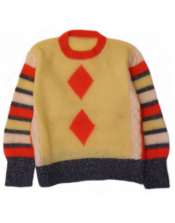 Sweter damski w stylu vintage z okrągłym dekoltem UK 16, duży, żółty Argyle/Diament