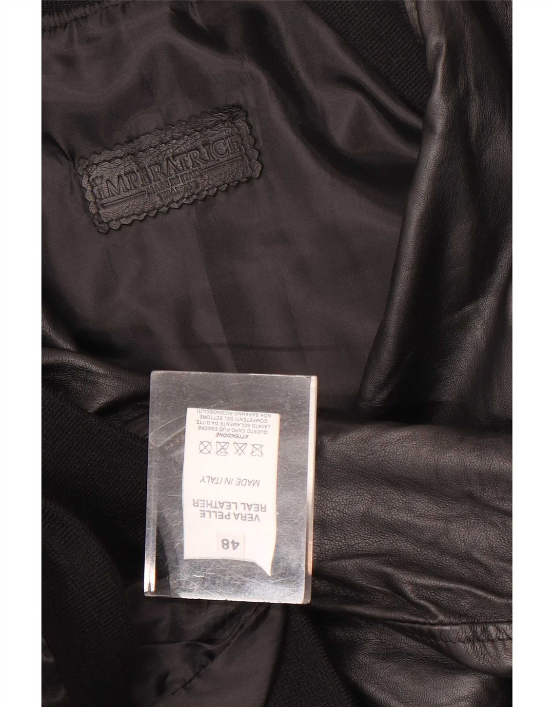 Męska kurtka skórzana typu bomber w stylu vintage IT 48, średnia czarna skóra