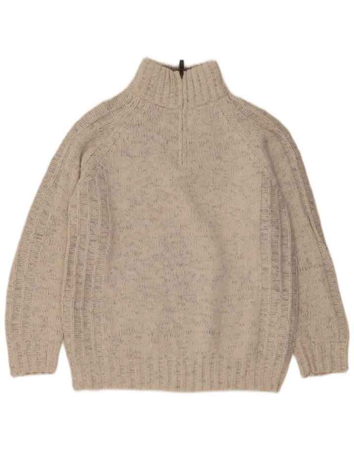 Marks & Spencer Męski sweter z zamkiem błyskawicznym, średni, biały, nakrapiany akryl