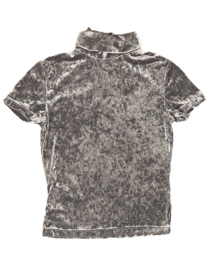 Damska koszulka welurowa w stylu vintage Top UK 12 Średni szary poliester