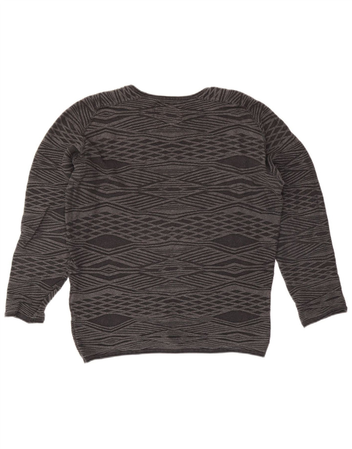 Męski sweter Jack & Jones z okrągłym dekoltem, mały, szary, wykonany z tkaniny argyle/diamentowej bawełny