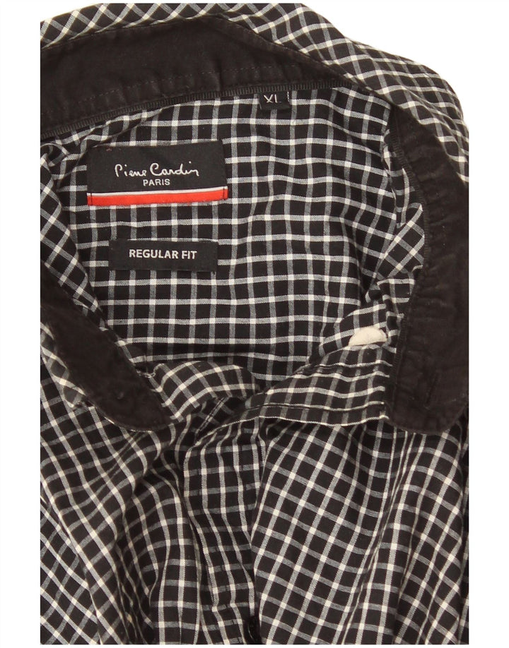 Męska koszula Pierre Cardin o regularnym kroju XL, czarna, poliester w kratkę