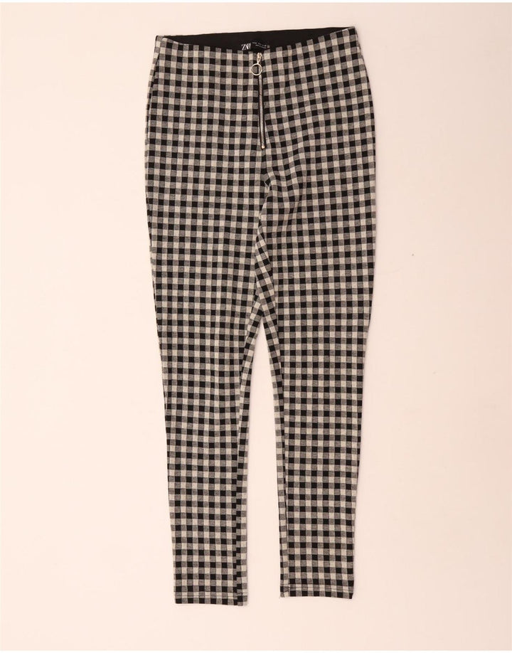 Spodnie damskie Zara Skinny Casual, średnie W28 L29, czarny poliester w kratkę
