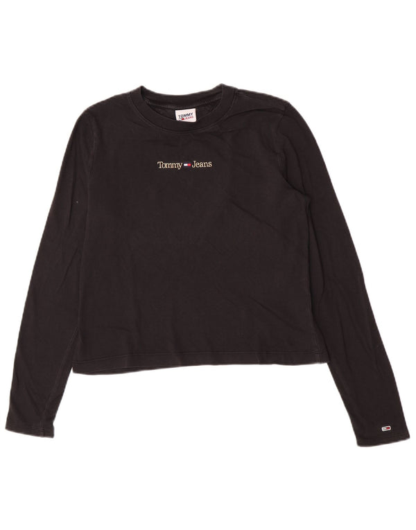 Damski krótki top Tommy Hilfiger z grafiką z długim rękawem, UK 12, średni czarny