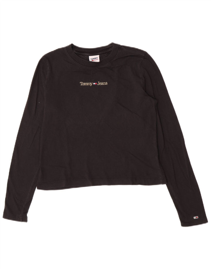 Damski krótki top Tommy Hilfiger z grafiką z długim rękawem, UK 12, średni czarny