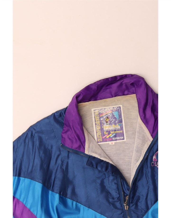 Męska kurtka dresowa o luźnym kroju VINTAGE, średnia granatowa, blok kolorów