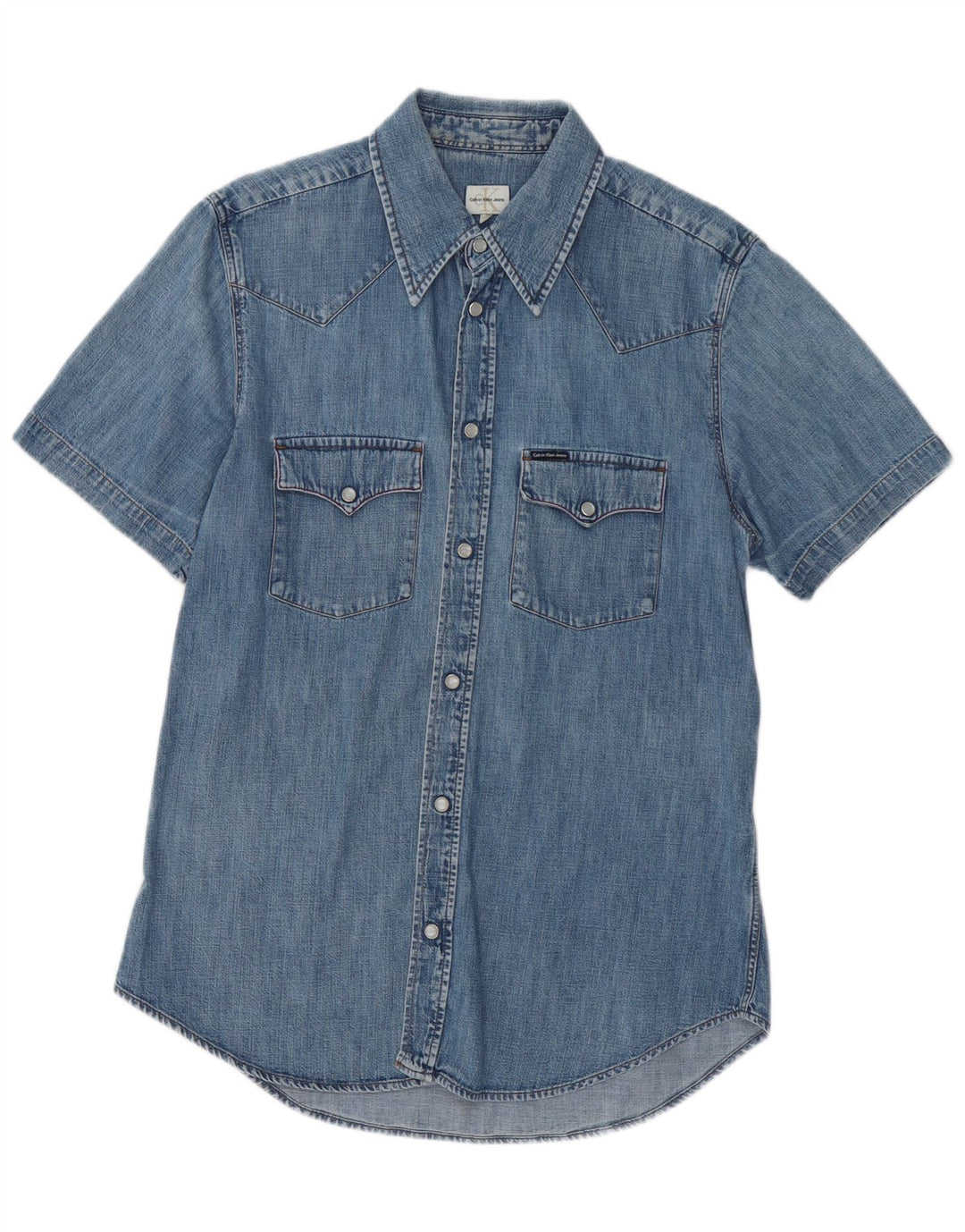 Damska koszula dżinsowa z krótkim rękawem Calvin Klein Jeans UK 18 XL, niebieska, bawełniana