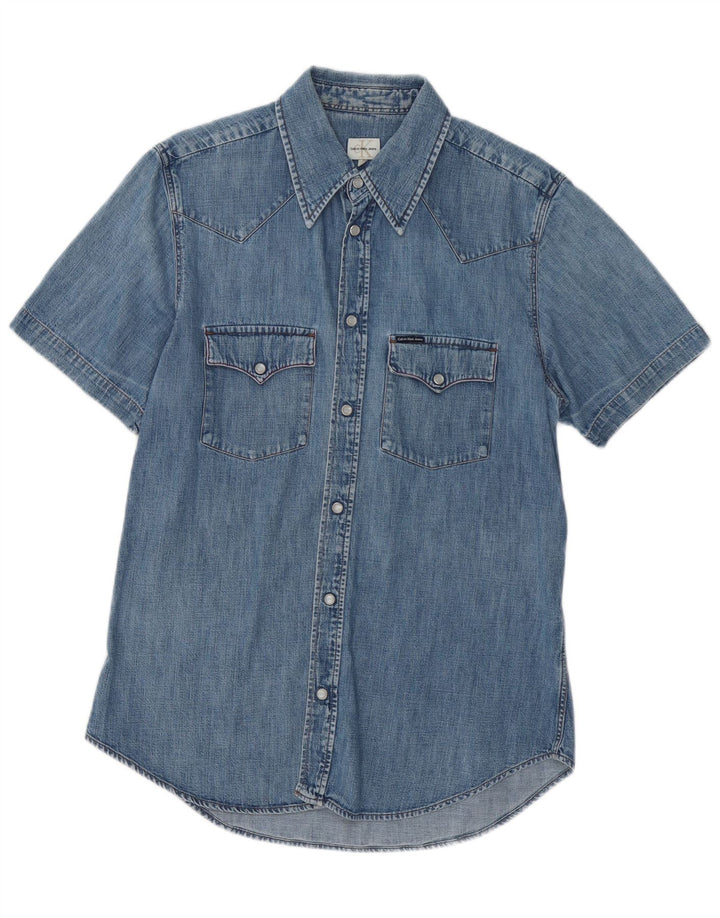 Damska koszula dżinsowa z krótkim rękawem Calvin Klein Jeans UK 18 XL, niebieska, bawełniana