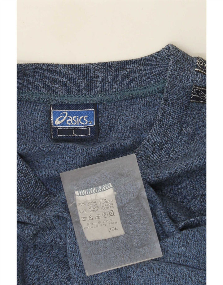 Męska koszulka z grafiką Asics, duża niebieska bawełna z blokami kolorów