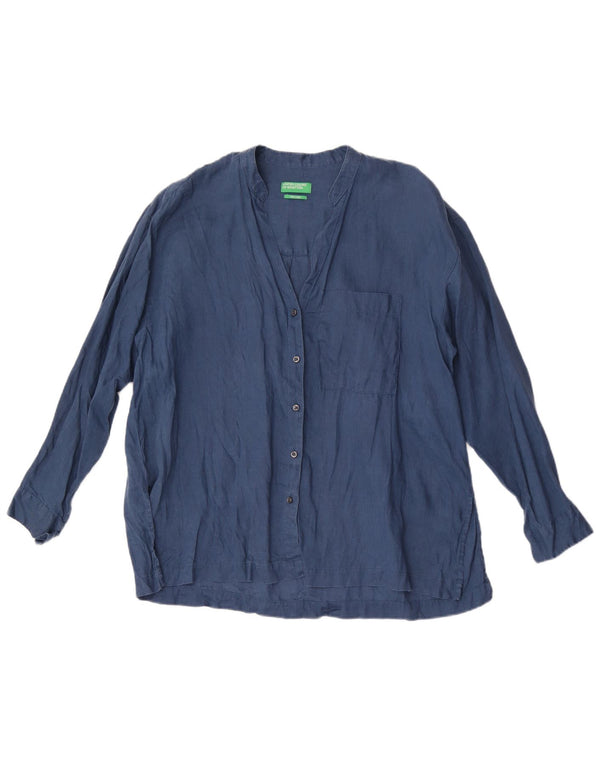 Damska bluzka koszulowa Benetton UK 18 XL granatowa lniana