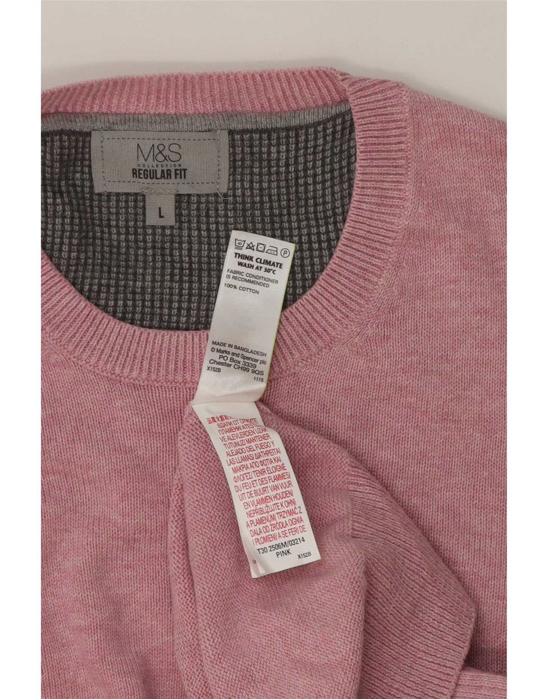 Marks & Spencer Męski sweter o regularnym kroju z okrągłym dekoltem, duży, różowy, bawełniany