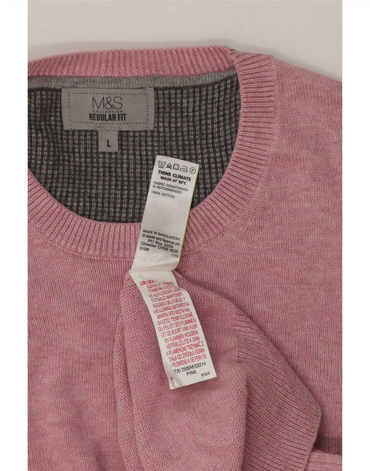 Marks & Spencer Męski sweter o regularnym kroju z okrągłym dekoltem, duży, różowy, bawełniany
