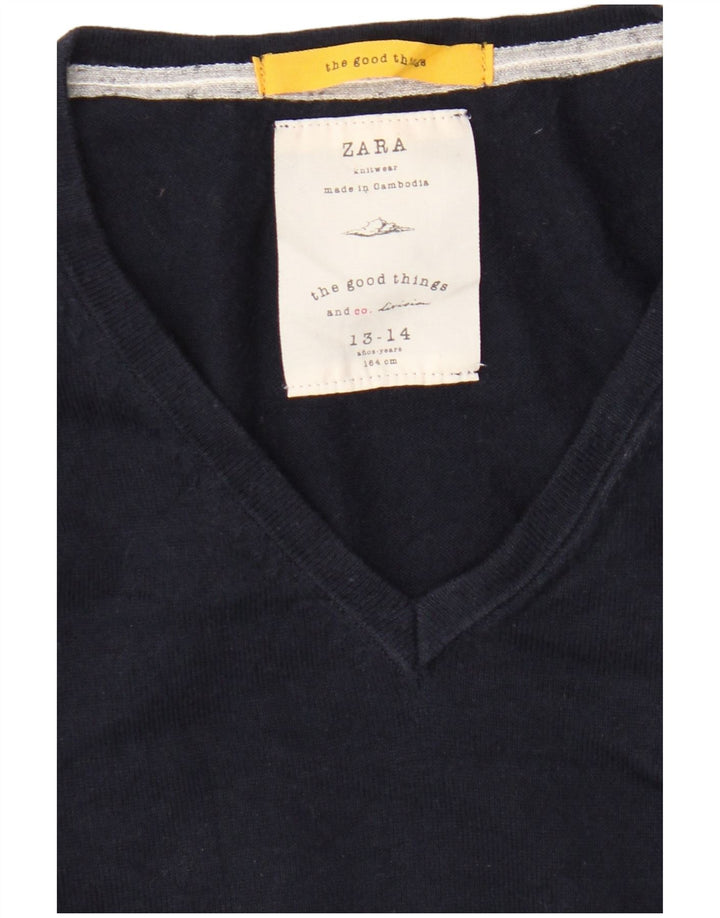 Sweter chłopięcy Zara z dekoltem w kształcie litery V, 13-14 lat, granatowy