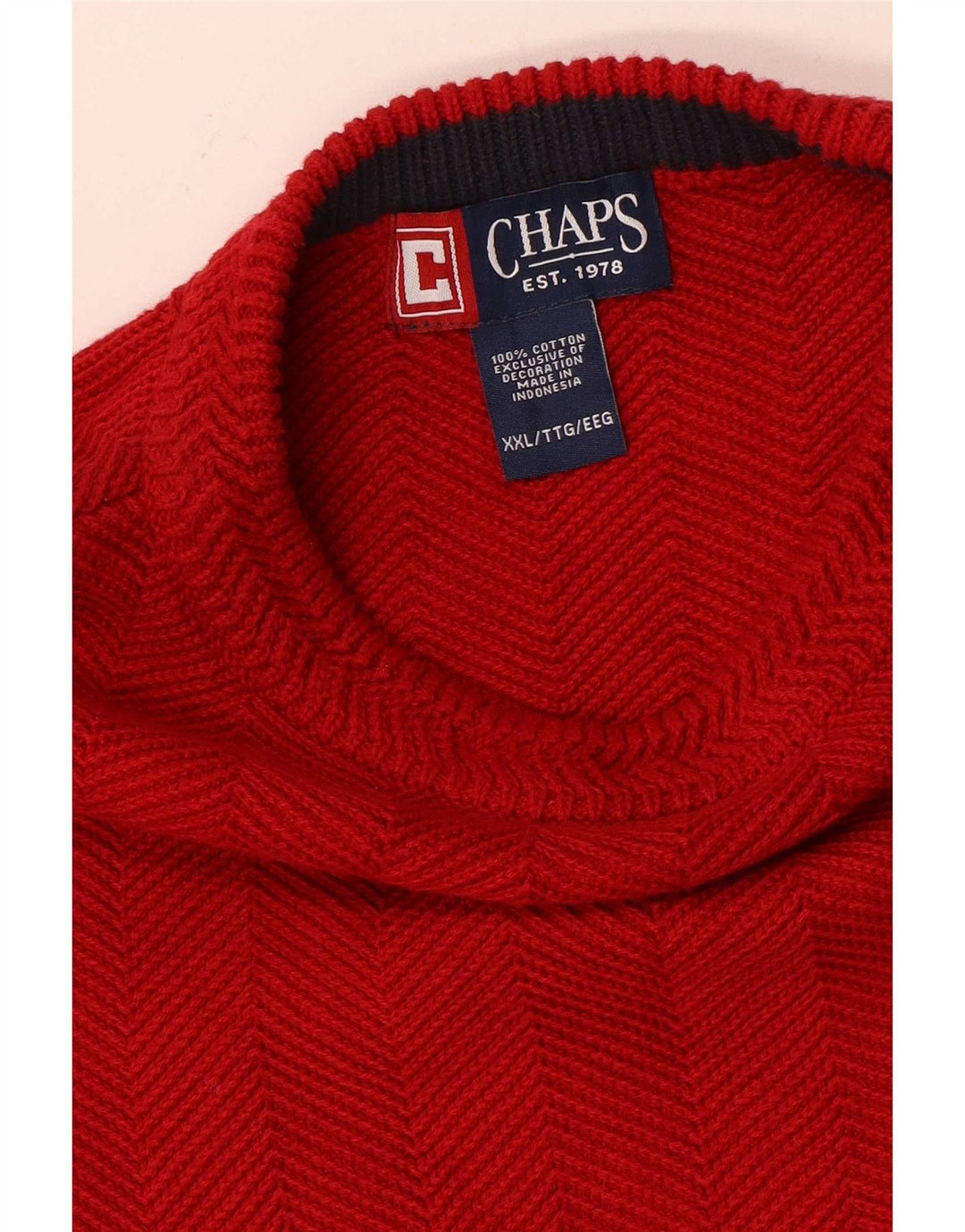 Męski sweter z wycięciem pod szyją Chaps 2XL, czerwona bawełna w jodełkę