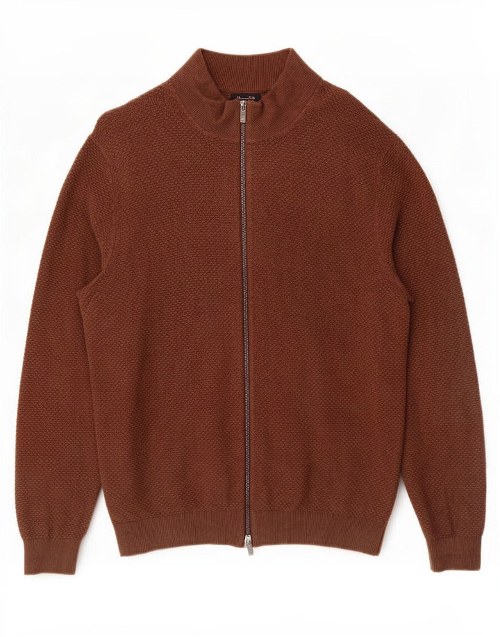 Męski sweter rozpinany Massimo Dutti, duży, brązowy, bawełniany