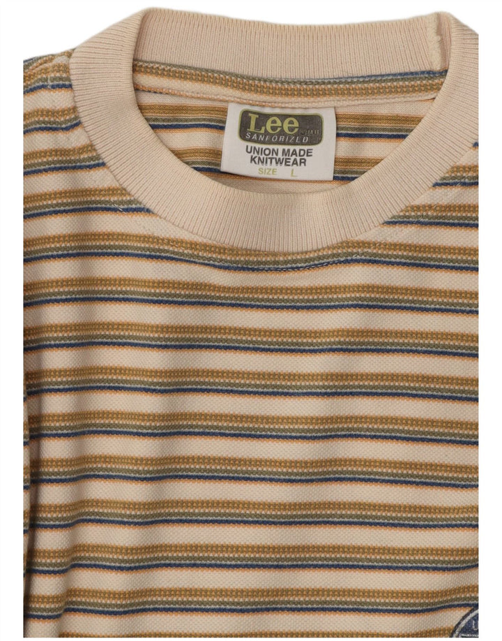 T-shirt męski Lee, duży, beżowy, bawełniany w paski