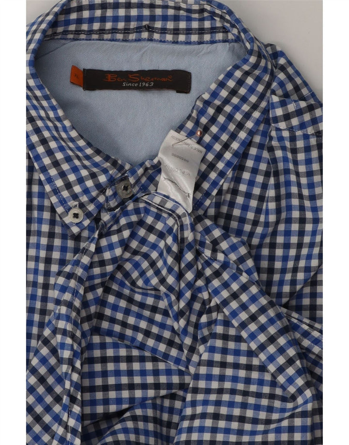 Męska koszula z krótkim rękawem Ben Sherman XL, niebieska bawełniana kratka