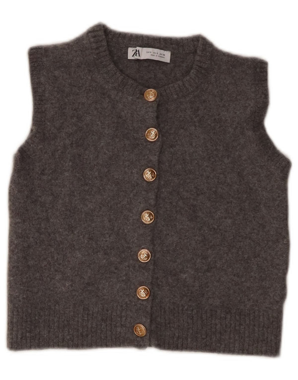 Damski sweter rozpinany bez rękawów Zara UK 8, mała, szara wełna