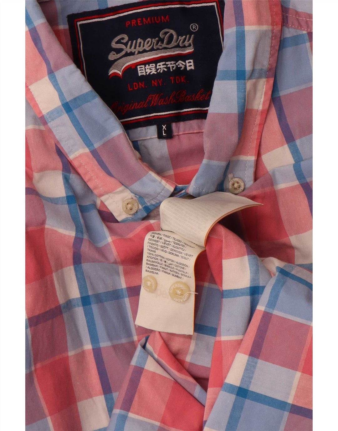 Męska koszula z krótkim rękawem Superdry XL, bawełniana w różową kratkę
