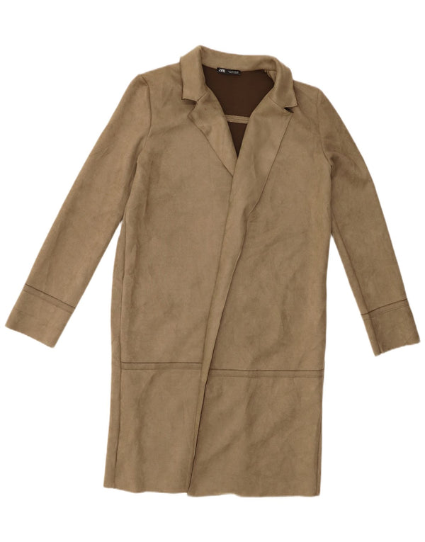 Zara damski płaszcz ze sztucznego zamszu, rozmiar UK 10, mały, beżowy, poliester