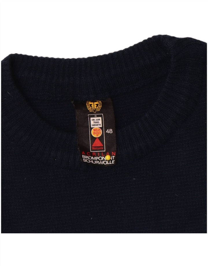 Męski sweter z okrągłym dekoltem w stylu vintage IT 48 Średni granatowy blok kolorów