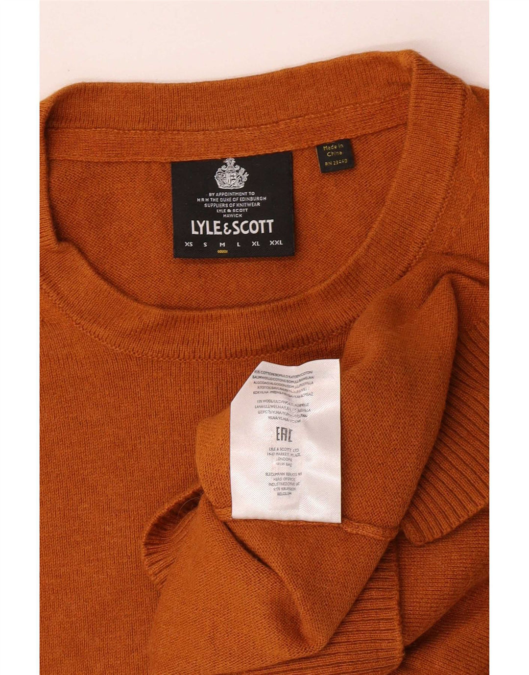 Męski sweter z okrągłym dekoltem Lyle & Scott, średniej wielkości pomarańczowa bawełna