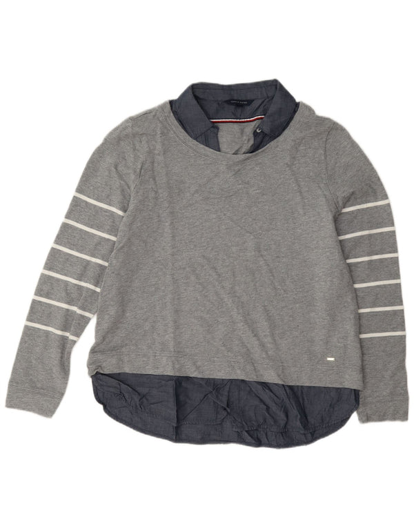 Damska bluza dresowa Tommy Hilfiger UK 14, średnia, szara bawełna w paski