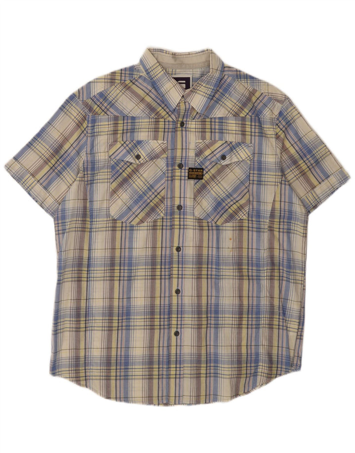 Męska koszulka z krótkim rękawem G-Star z grafiką XL, wielobarwna, bawełniana w kratę