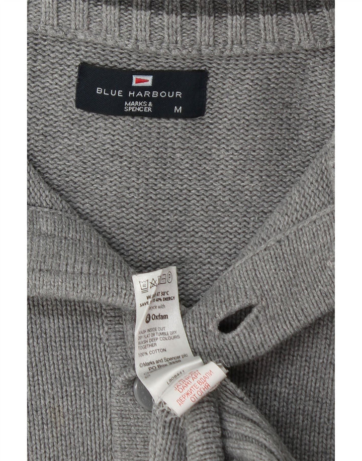 Męski sweter Marks & Spencer w kolorze niebieskim i zapinanym na guziki, średnioszary