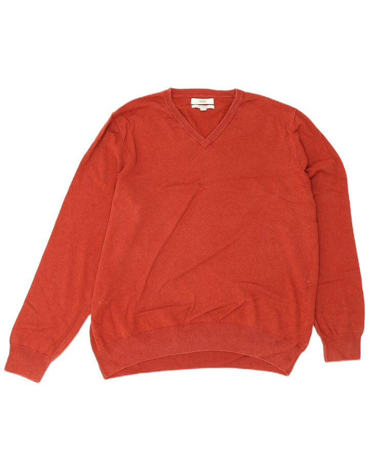 Marks & Spencer Męski sweter z dekoltem w kształcie litery V, 2XL, bordowa bawełna
