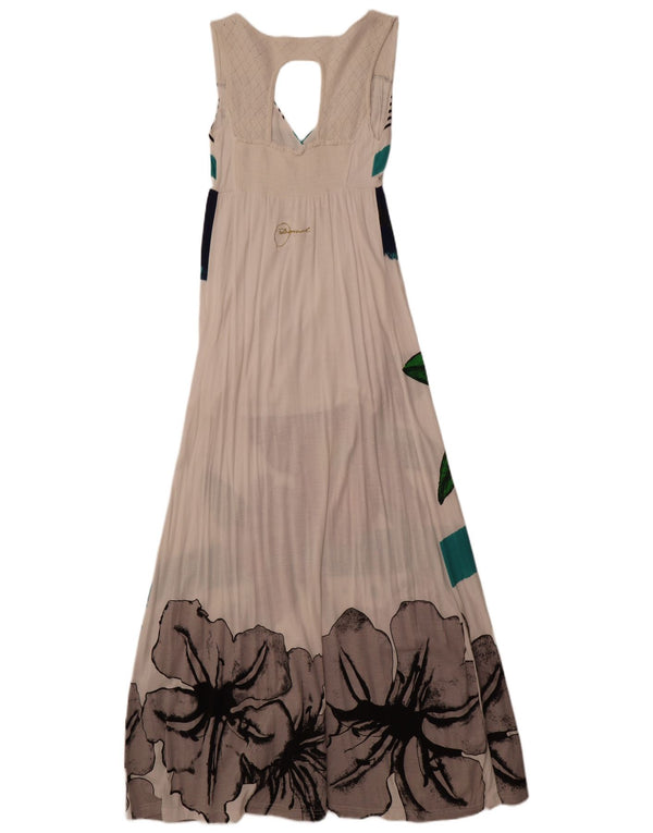 Damska sukienka maxi bez rękawów Desigual UK 8 Small z wiskozy w kwiaty w kolorze złamanej bieli