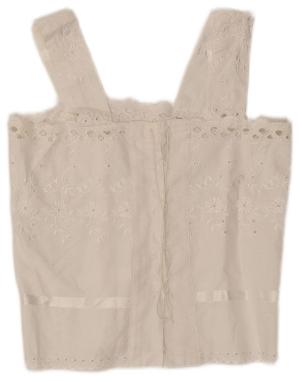 Vintage damski top na ramiączkach UK 12, średni biały kwiatowy