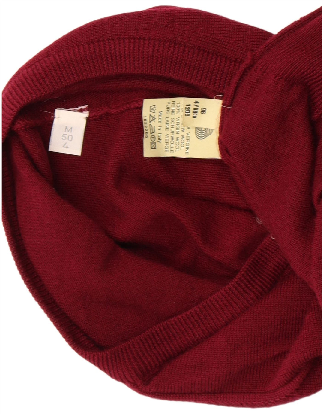 Męski sweter VINTAGE z dekoltem w szpic IT 50, średni bordowy, dziewicza wełna