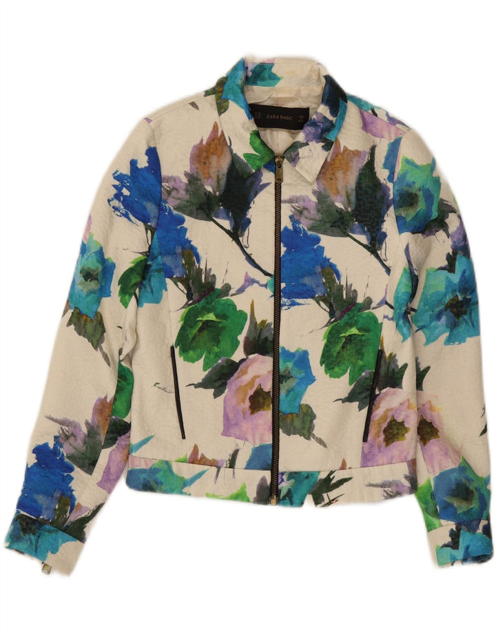 ZARA Womens Bomber Jacket UK 6 XS Blue Floral Acetate Vintage Zara and Second-Hand Zara from Messina Hembry 