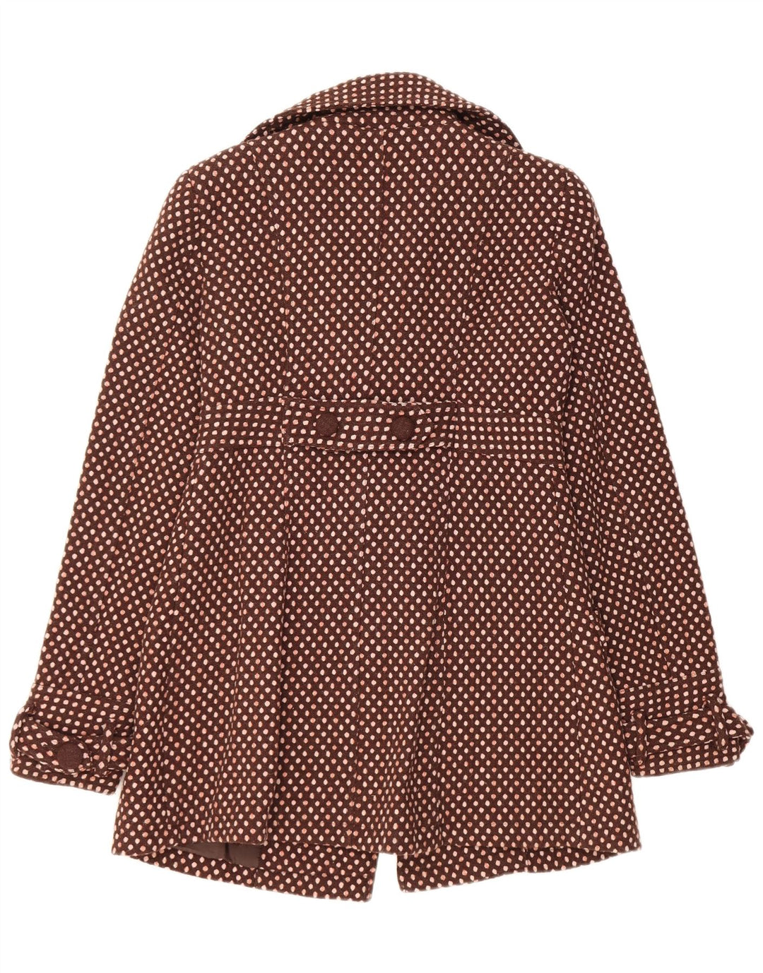 Dwurzędowy płaszcz damski w stylu vintage UK 12 Średni brązowy wełniany w kropki