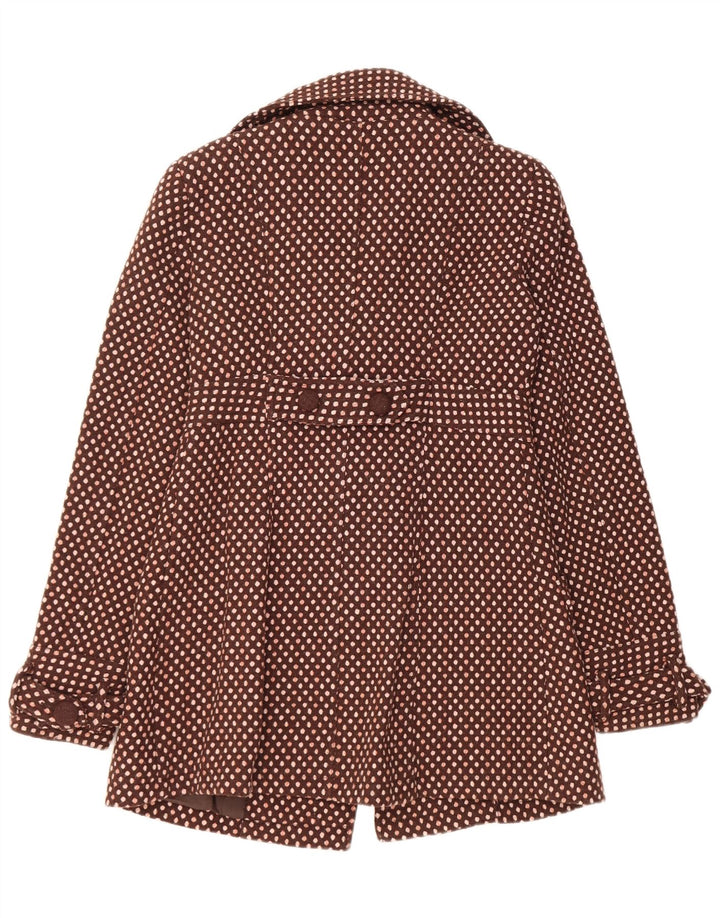 Dwurzędowy płaszcz damski w stylu vintage UK 12 Średni brązowy wełniany w kropki