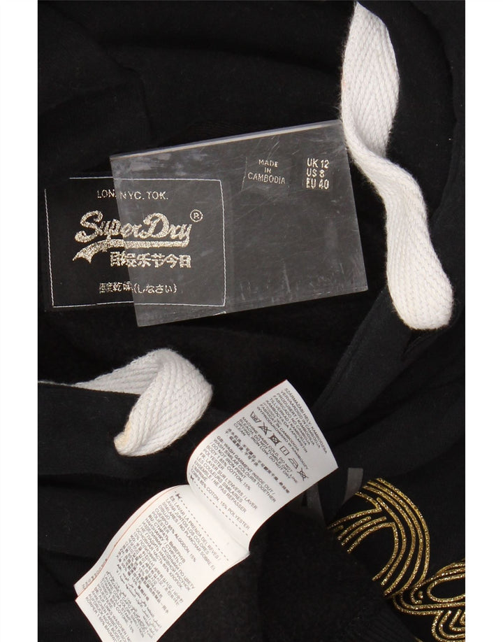 SUPERDRY Damska bluza z kapturem z grafiką UK 12, średnia czarna bawełna