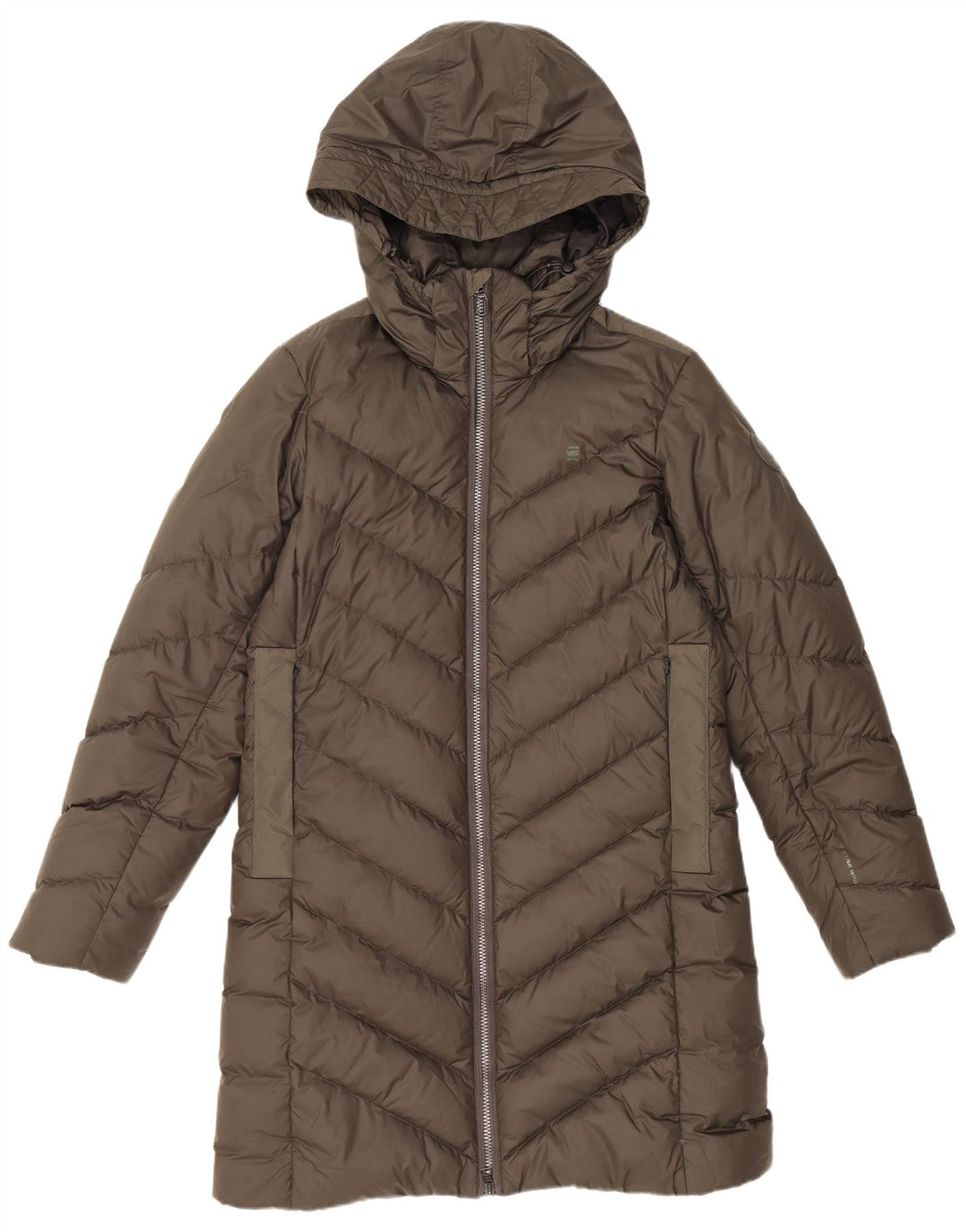 Damski ocieplany płaszcz z kapturem G-STAR UK 14, średni poliester khaki