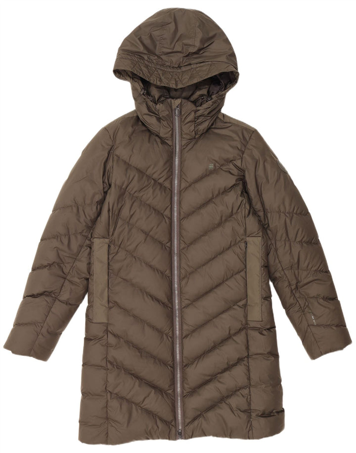 Damski ocieplany płaszcz z kapturem G-STAR UK 14, średni poliester khaki