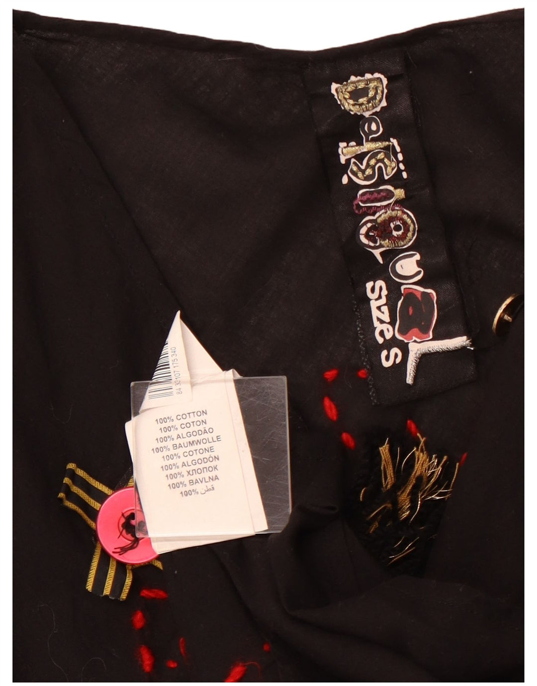 Damska bluzka z długim rękawem DESIGUAL z grafiką, UK 10, mała, czarna, bawełniana