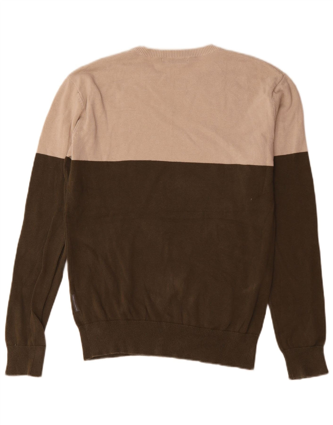 Męski sweter z okrągłym dekoltem French Connection, w małych blokach kolorów khaki