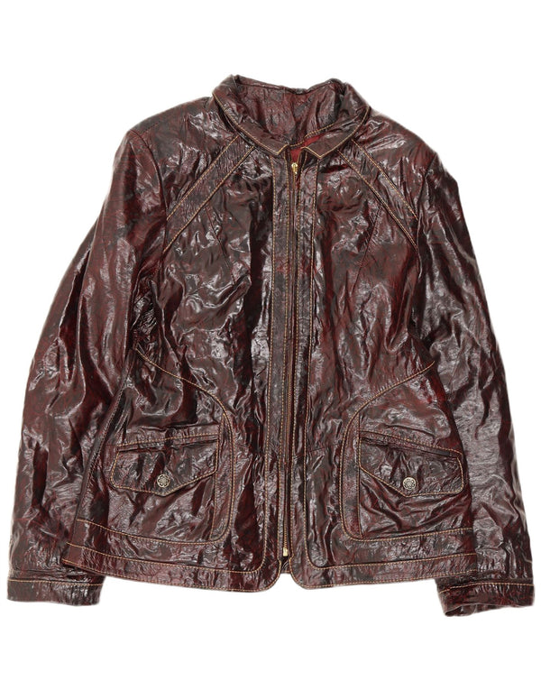 Vintage damska kurtka bomber ze sztucznej skóry UK 24 4XL burgundowa