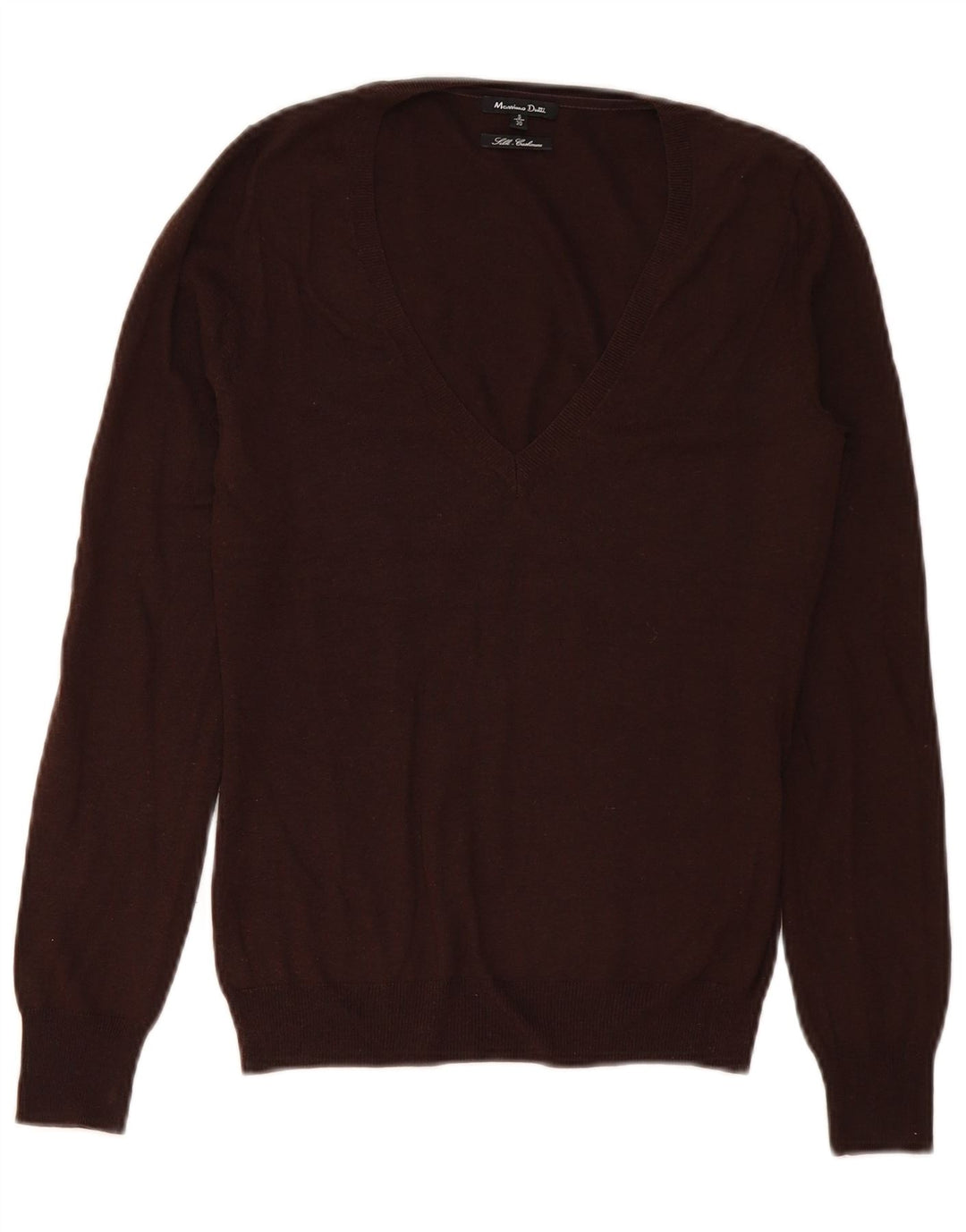 Sweter damski Massimo Dutti z dekoltem w kształcie litery V, UK 10, mały, brązowy, jedwabny