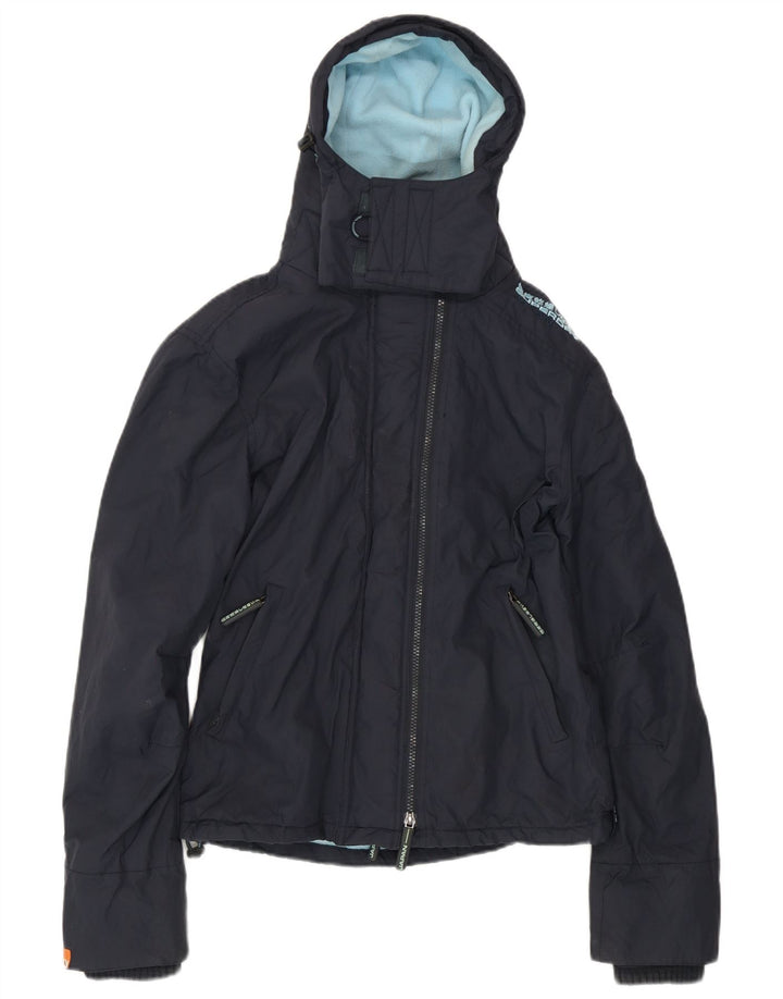 Damska kurtka wiatrówka z kapturem Superdry UK 14, średni granatowy nylon