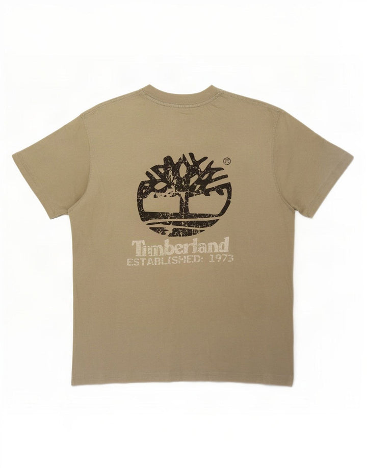 Męski T-shirt z grafiką Timberland, mały, bawełniany khaki