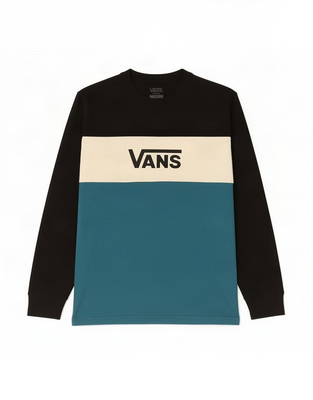 Męski top Vans z grafiką, długim rękawem, małą czarną, bawełnianą w bloki kolorów