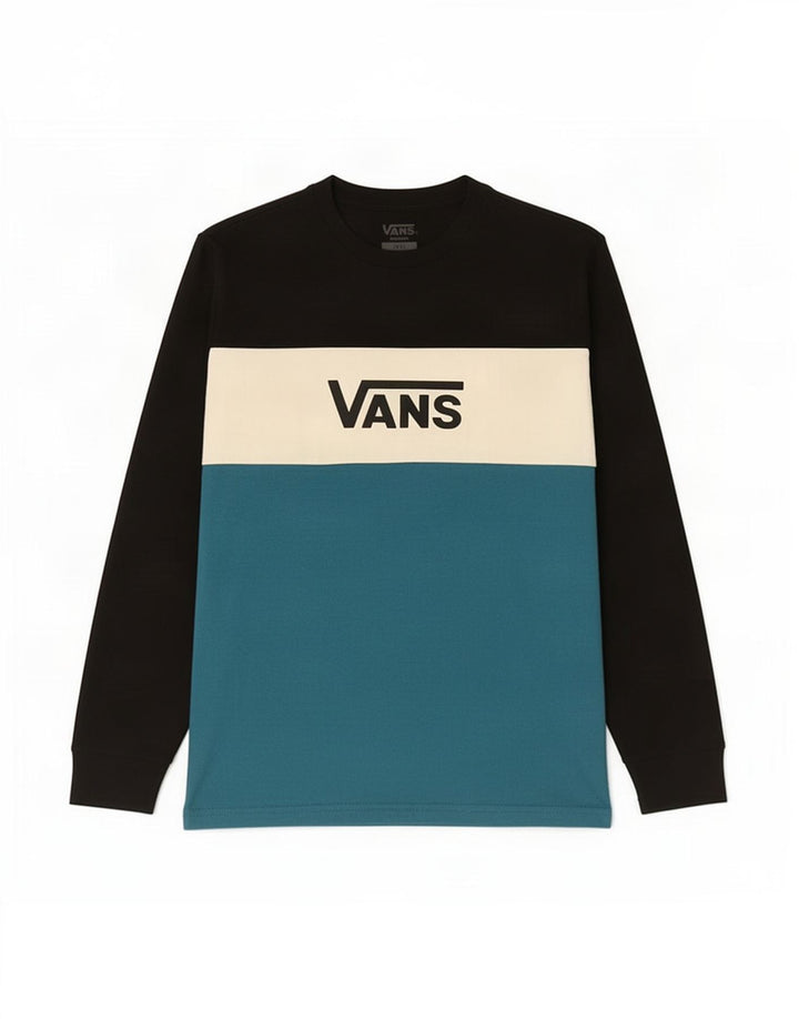 Męski top Vans z grafiką, długim rękawem, małą czarną, bawełnianą w bloki kolorów