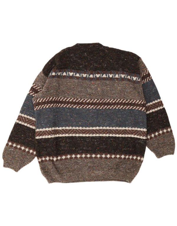 Vintage męski sweter z okrągłym dekoltem 2XL, wielokolorowe paski akrylowe