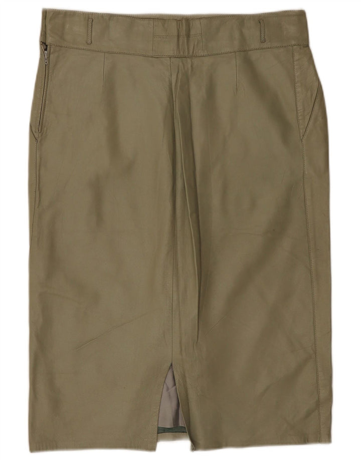 Vintage damska spódnica midi skórzana W32 duża khaki